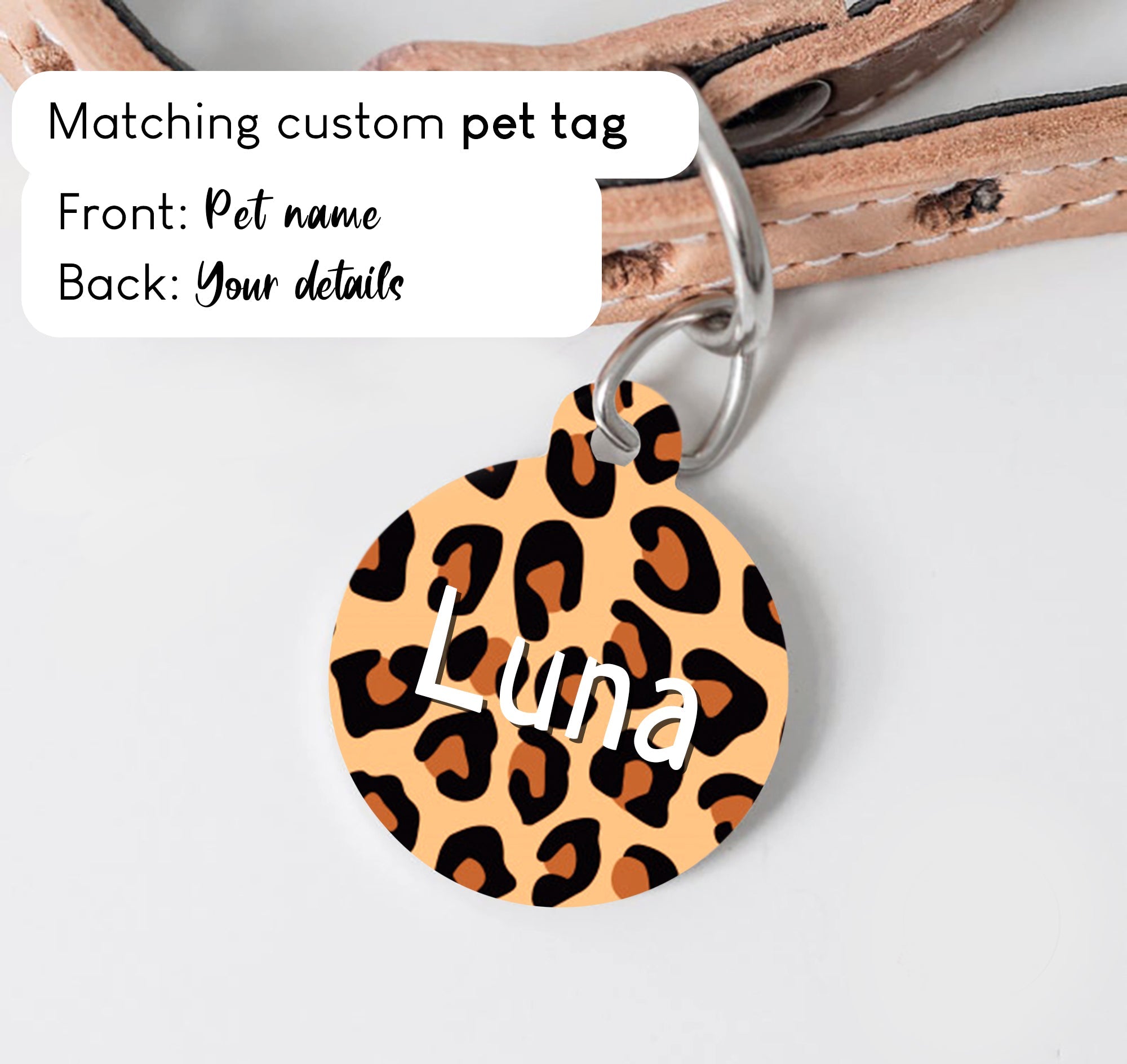 Cheetah Pattern Dog Collar - XS-L sizes with custom matching pet tag - Adventures of Rubi