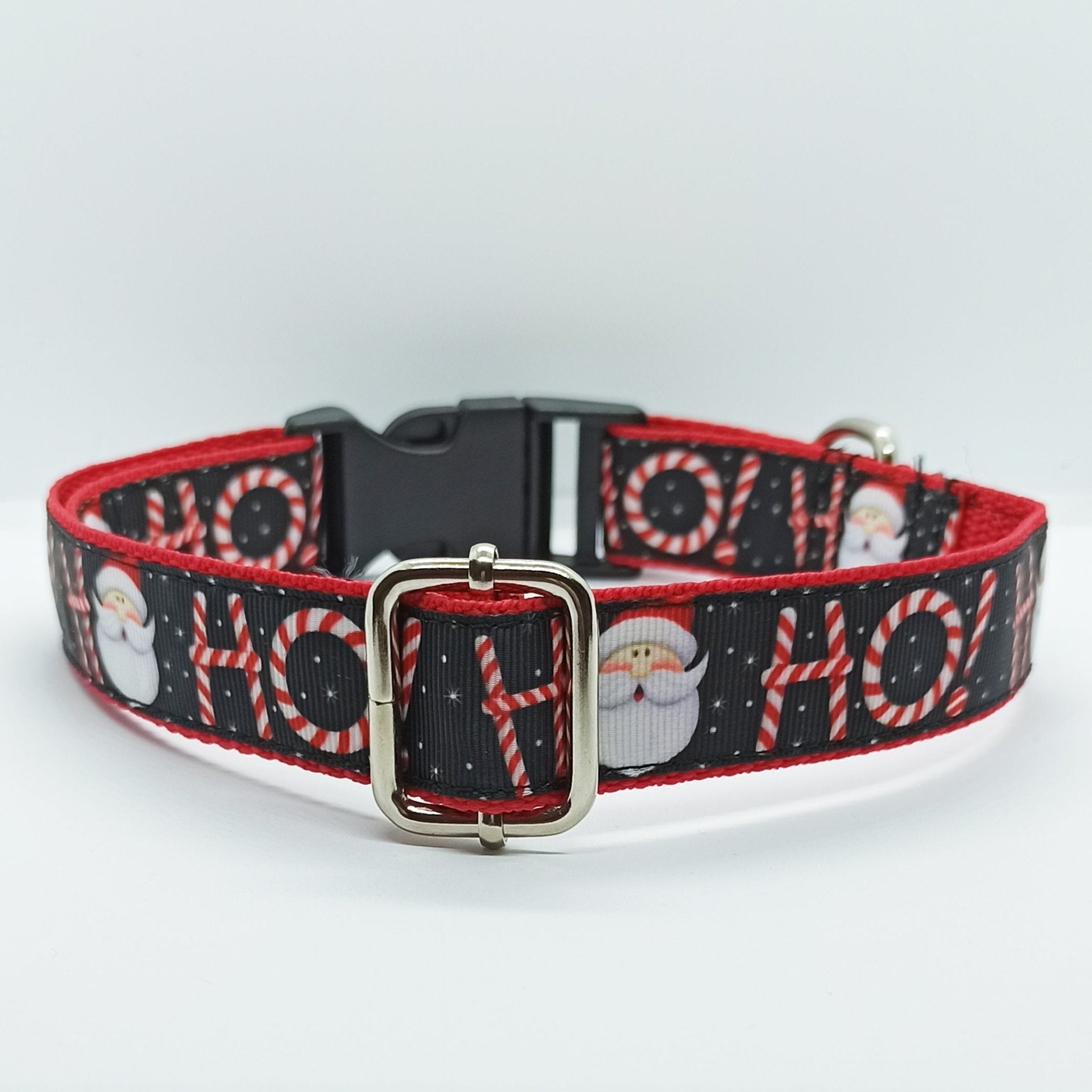 Christmas Santa Claus Ho Ho Ho Christmas Dog Collar - S-L sizes with custom matching pet tag - Adventures of Rubi