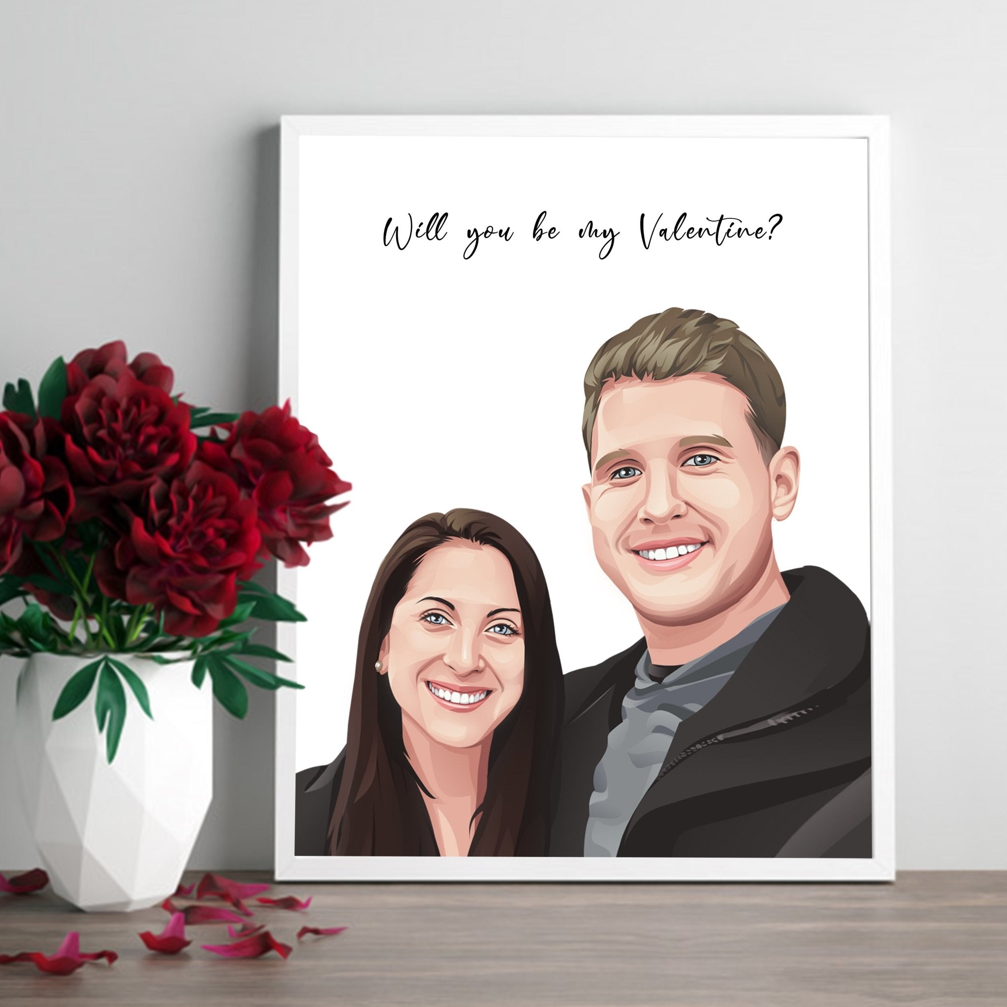 Couple Drawing Custom Personalized Vector Anniversary Gift Portrait - Christmas Gift for Couples - Adventures of Rubi