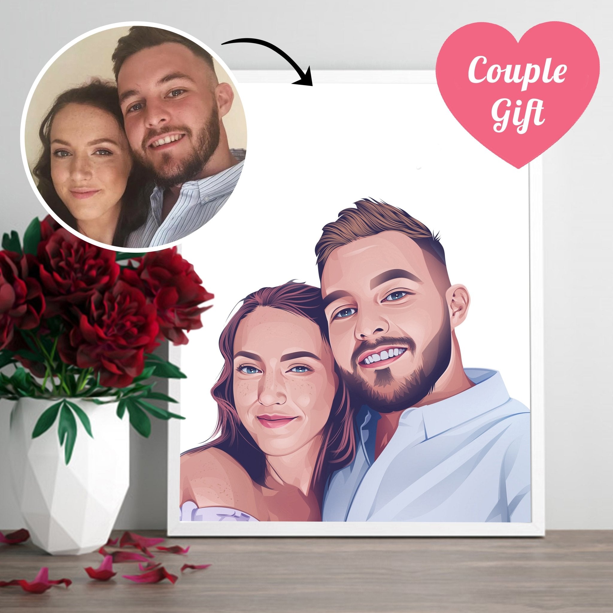 Couple Drawing Custom Personalized Vector Anniversary Gift Portrait - Christmas Gift for Couples - Adventures of Rubi