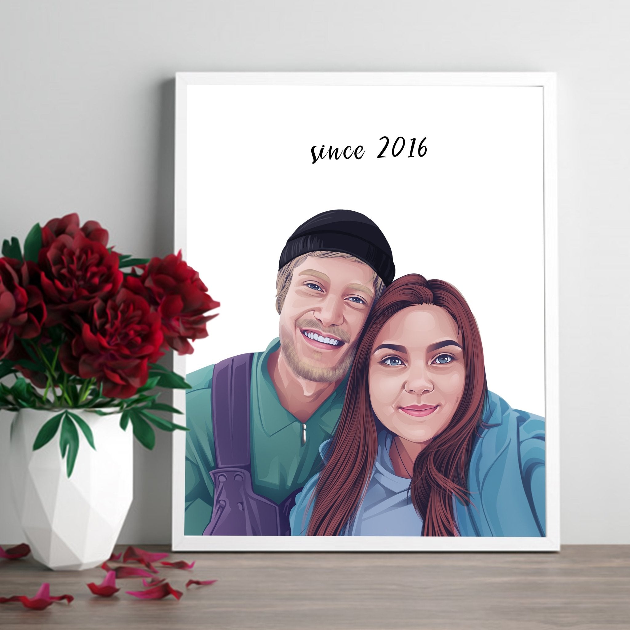 Couple Drawing Custom Personalized Vector Anniversary Gift Portrait - Christmas Gift for Couples - Adventures of Rubi