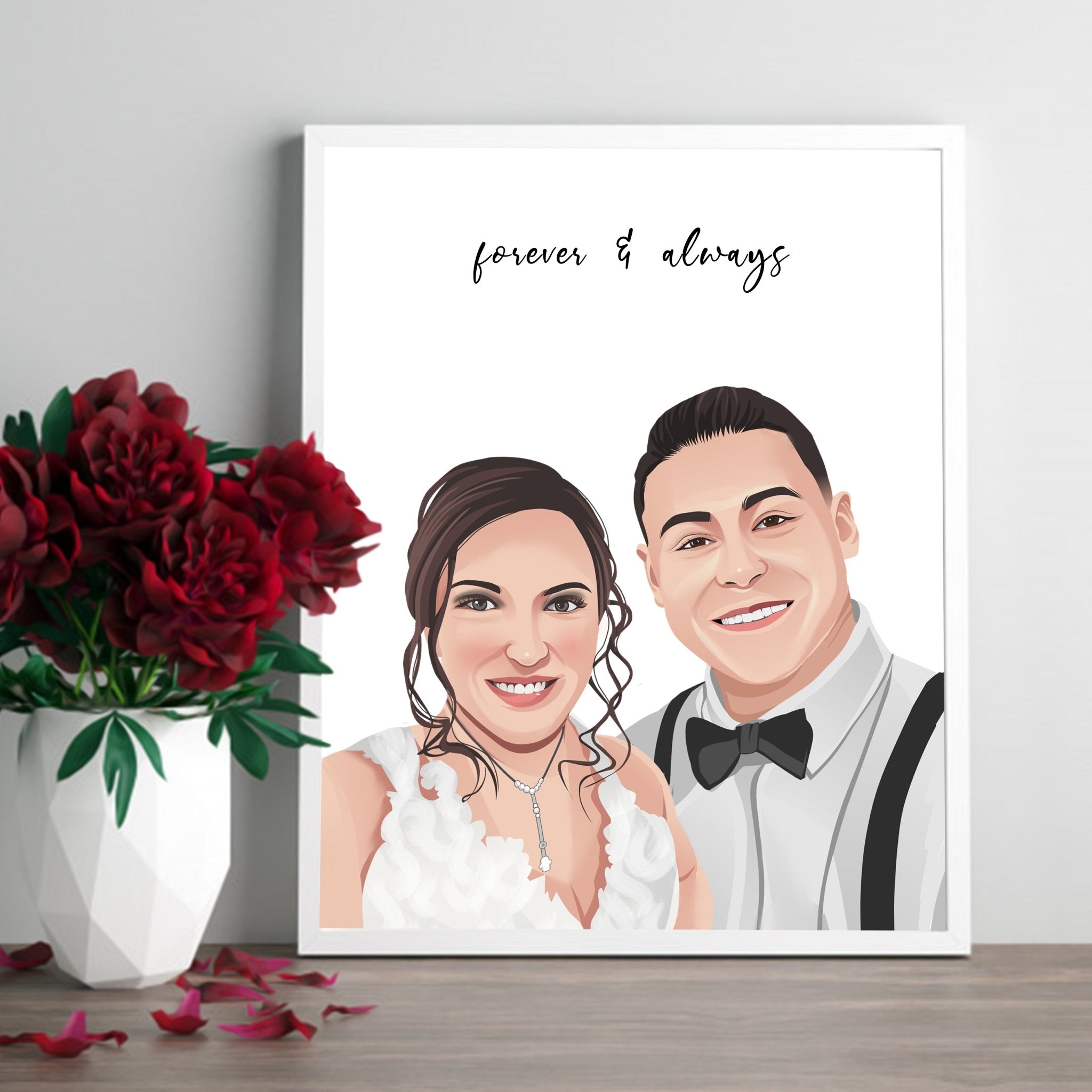 Couple Drawing Custom Personalized Vector Anniversary Gift Portrait - Christmas Gift for Couples - Adventures of Rubi