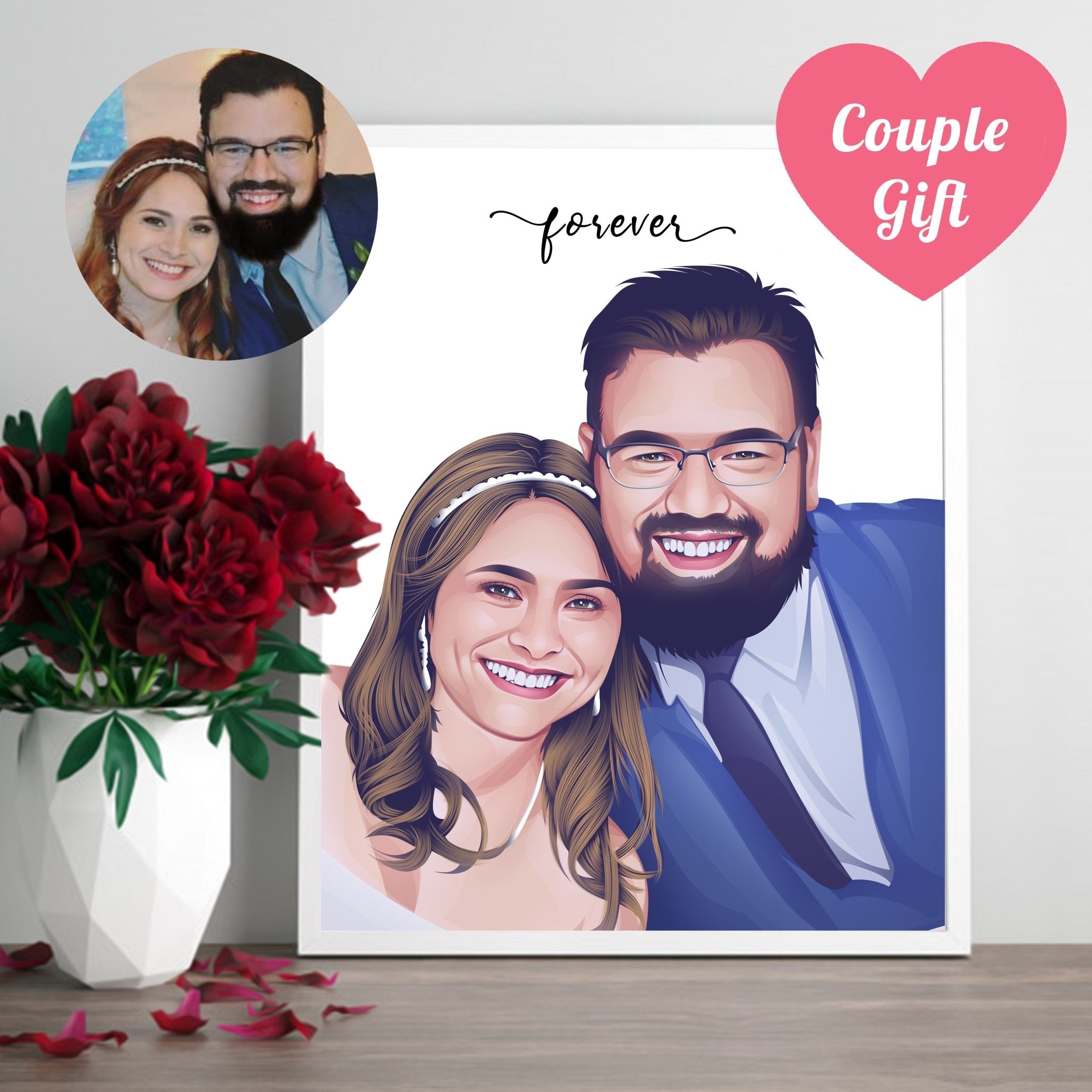 Couple Drawing Custom Personalized Vector Anniversary Gift Portrait - Christmas Gift for Couples - Adventures of Rubi