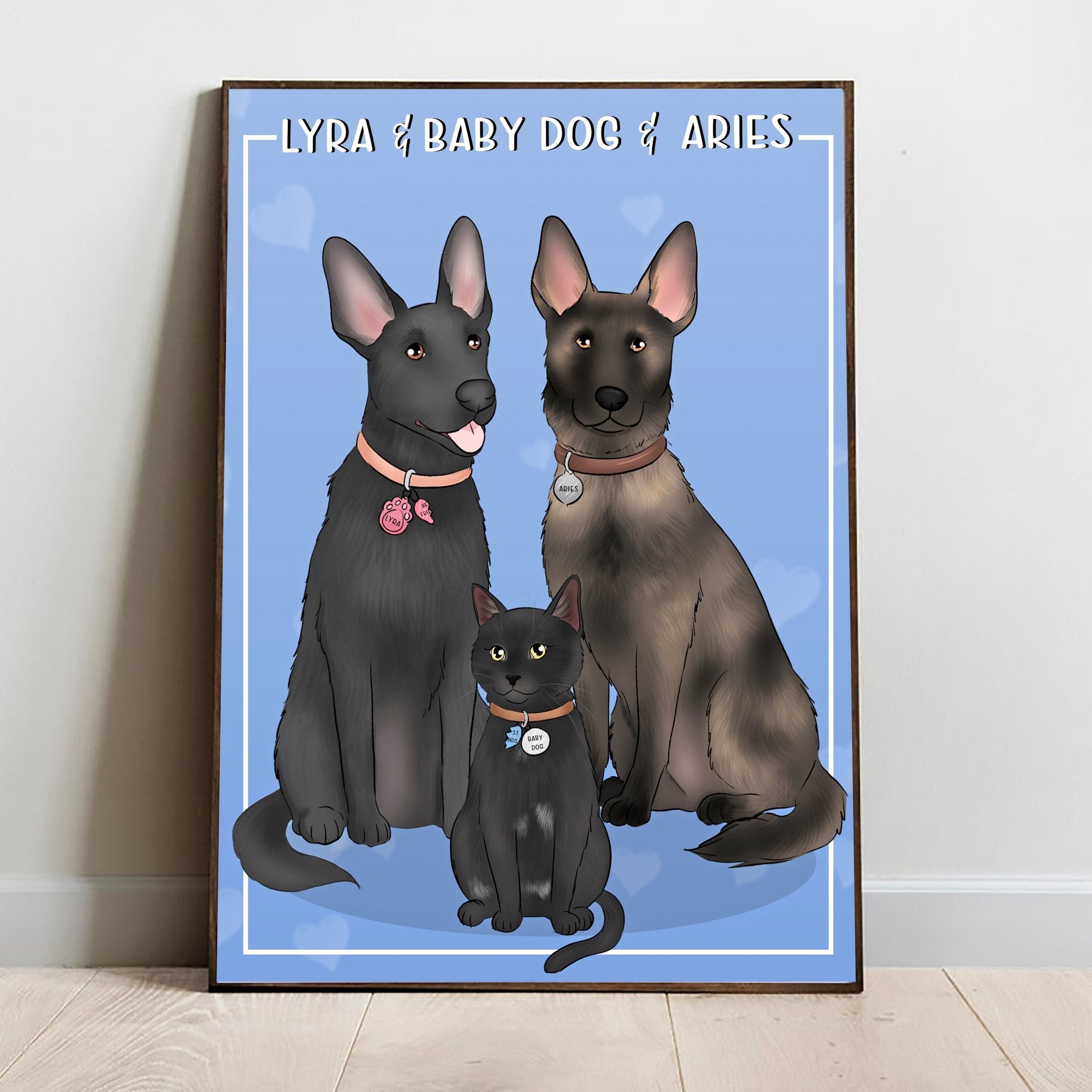 Custom Cartoony Full body Pet Portrait - with all of your pets in it! - Adventures of Rubi