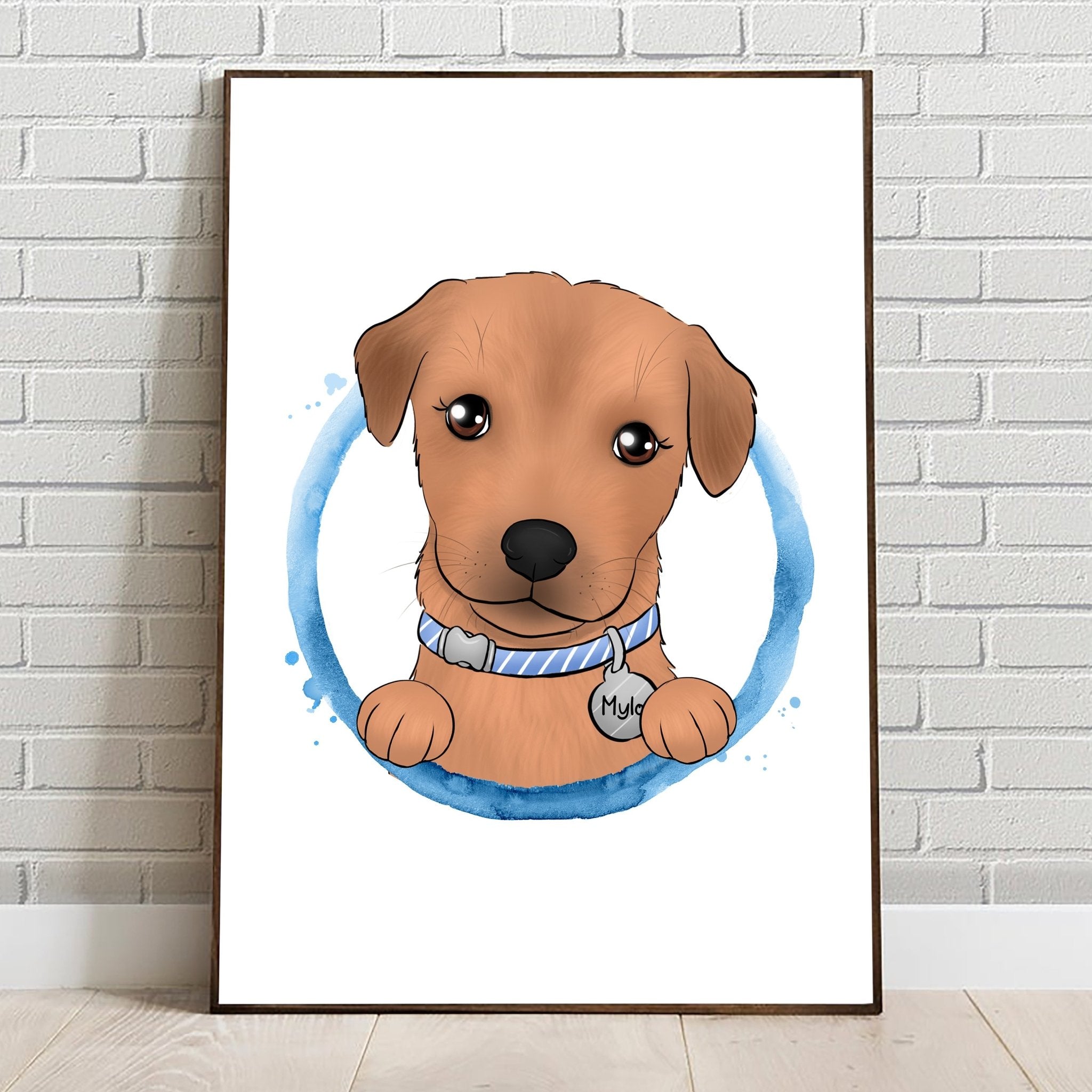 Custom Cartoony Handdrawn Pets Portrait in Colorful Circle - With all of your pets! - Adventures of Rubi