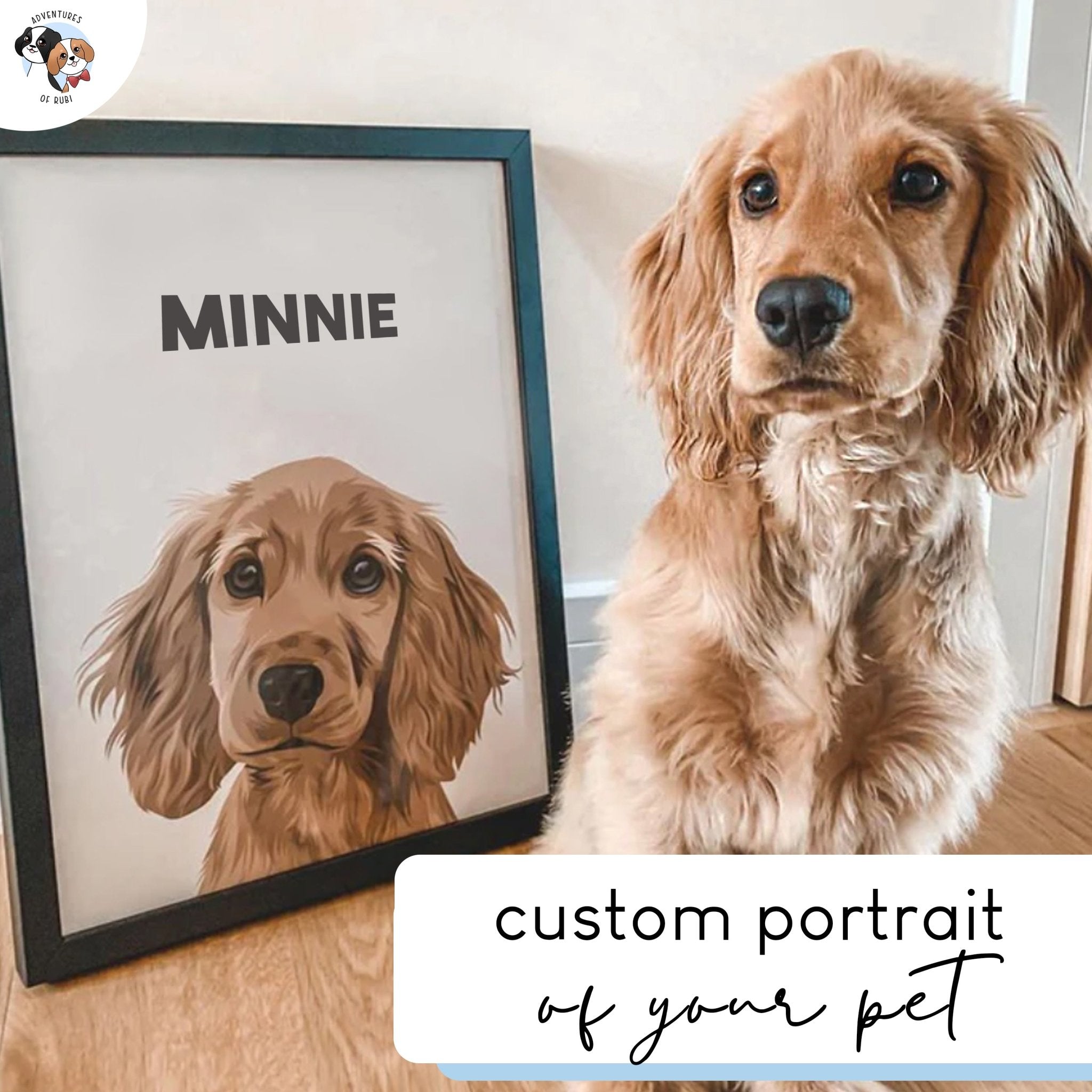 Custom Modern Pet Portrait - Personalized Art of Your Pets, Digital Drawing, Vector Pet - Adventures of Rubi