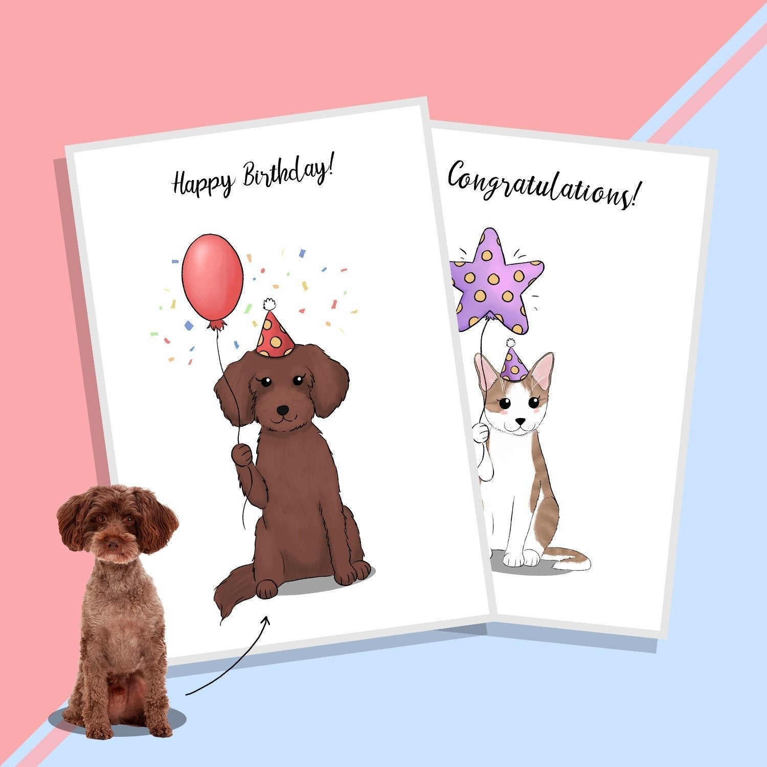 Custom Personalised Greeting Card / Birthday, Anniversay Card with Pet Portrait - Adventures of Rubi