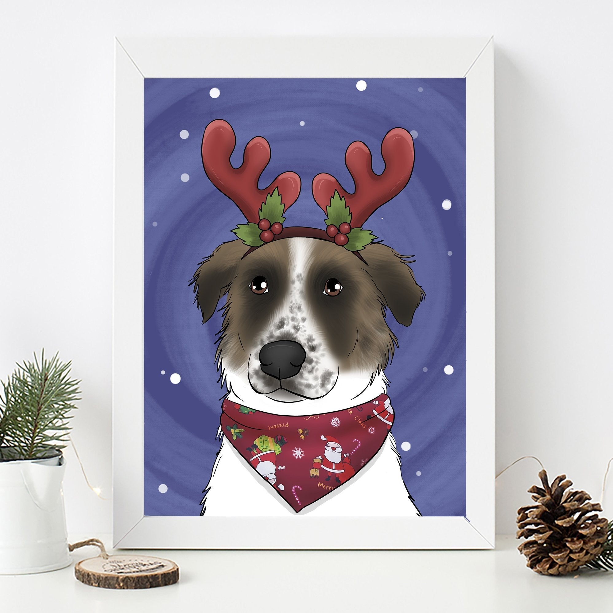 Custom Personalized Christmas Portrait of your Pet - with Santa Hat - Adventures of Rubi