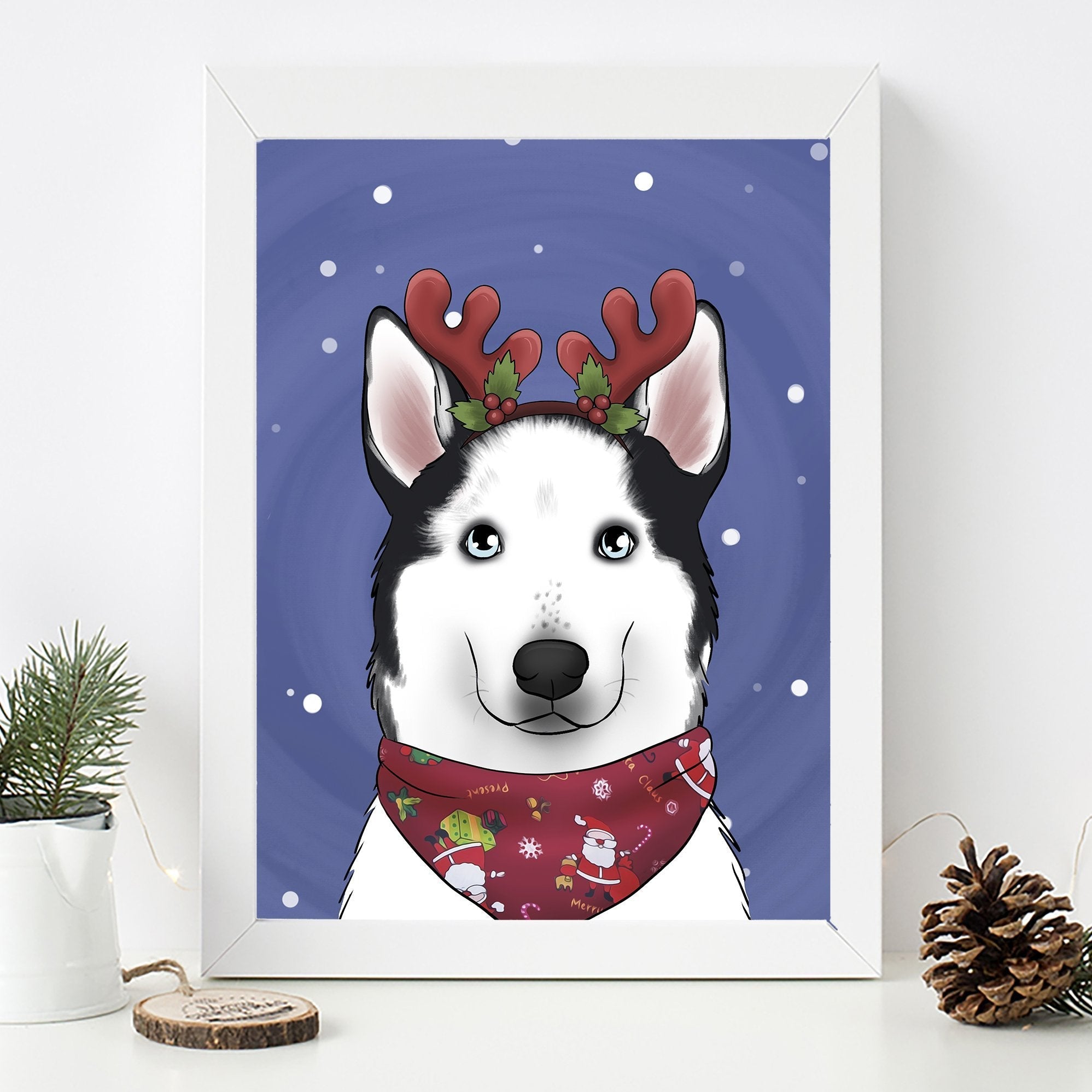 Custom Personalized Christmas Portrait of your Pet - with Santa Hat - Adventures of Rubi