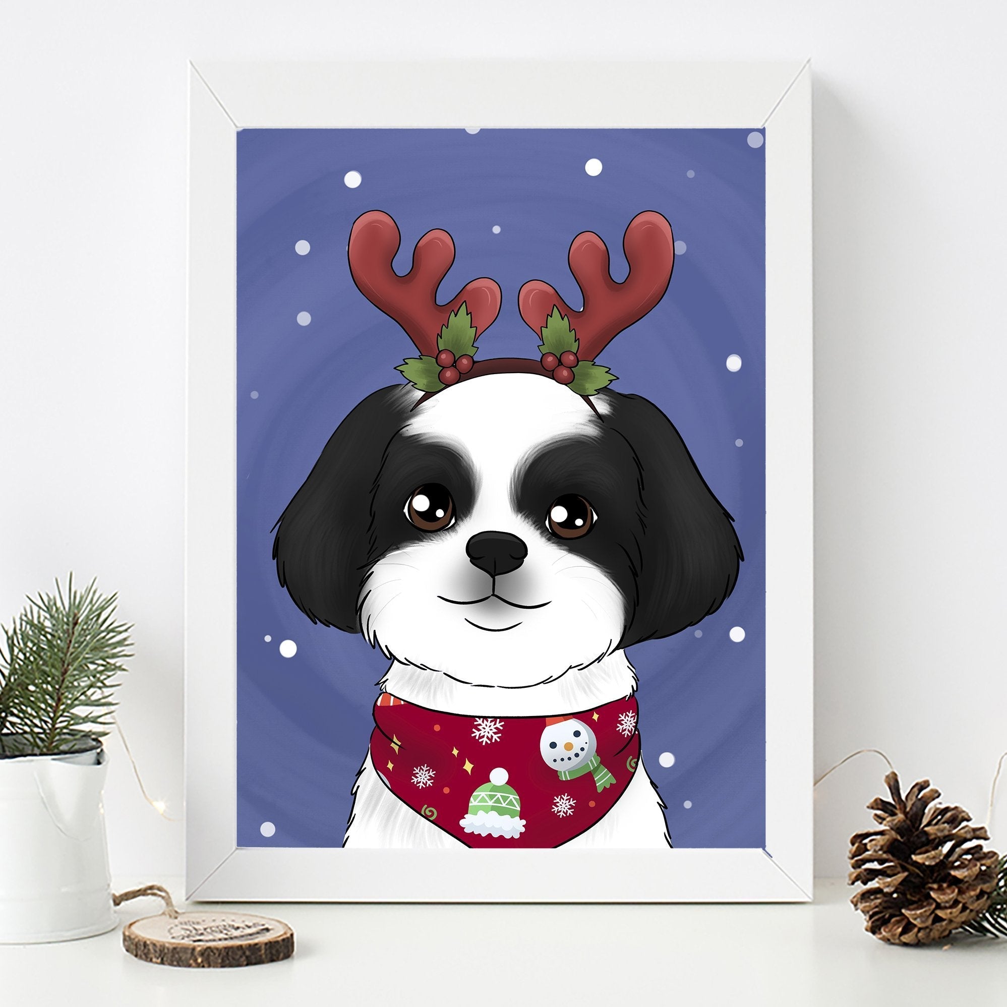 Custom Personalized Christmas Portrait of your Pet - with Santa Hat - Adventures of Rubi