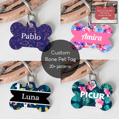 Custom Pet ID Tag - Bone Shape - 25+ Pattern - Design Your Own! - Adventures of Rubi