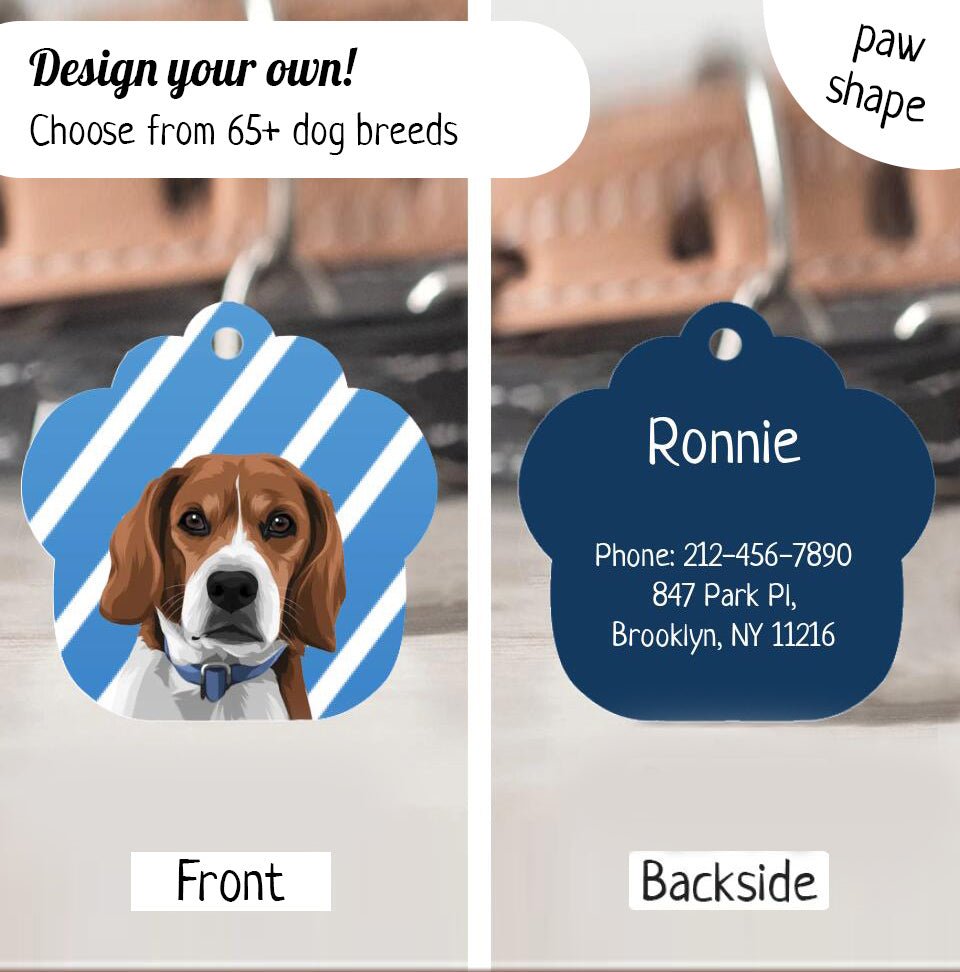 Custom Pet ID Tag - Paw - Choose From 65+ Breed - Design Your Own - Adventures of Rubi