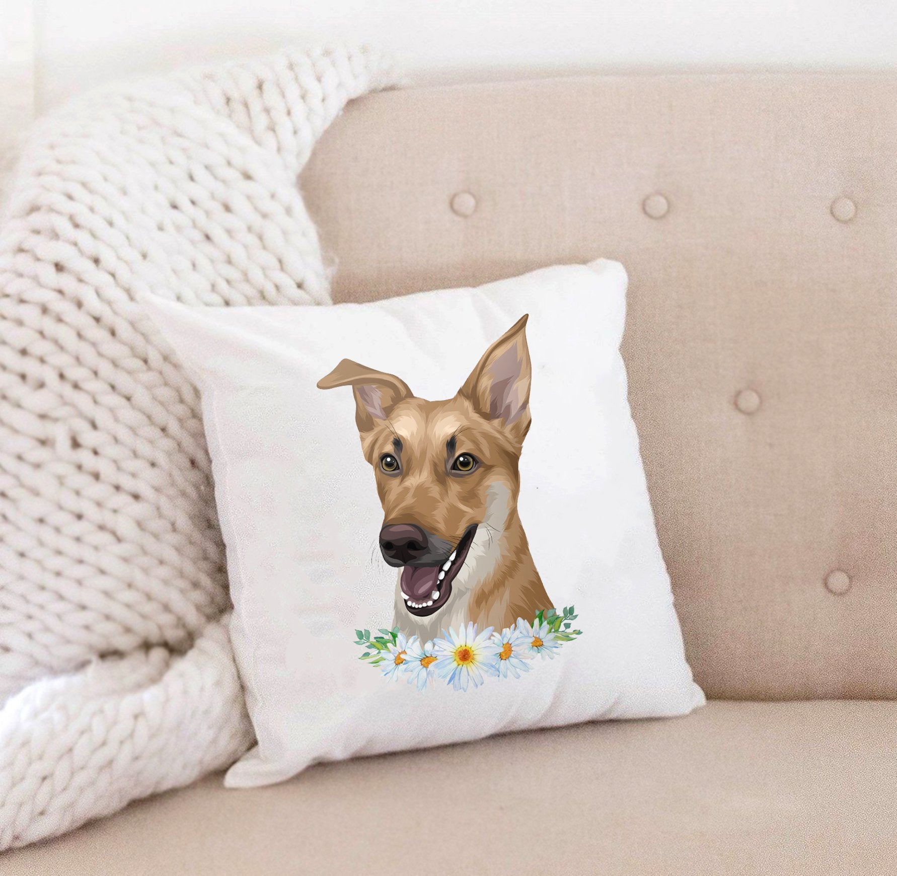 Custom Pillow Case with Your Pet's Portrait - Personalised Modern Pet Portrait, Christmas Gift - Adventures of Rubi