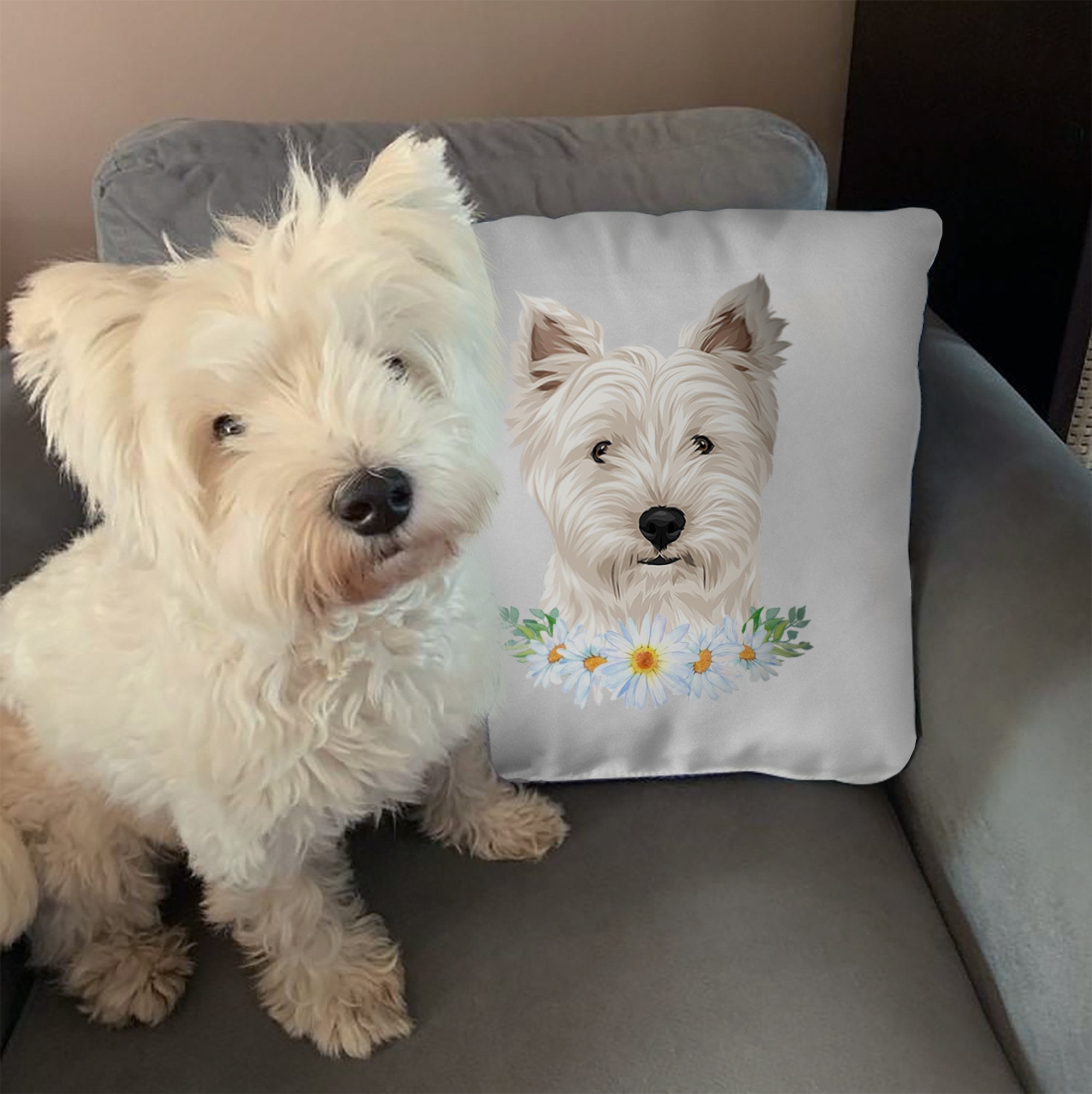 Custom Pillow Case with Your Pet's Portrait - Personalised Modern Pet Portrait, Christmas Gift - Adventures of Rubi