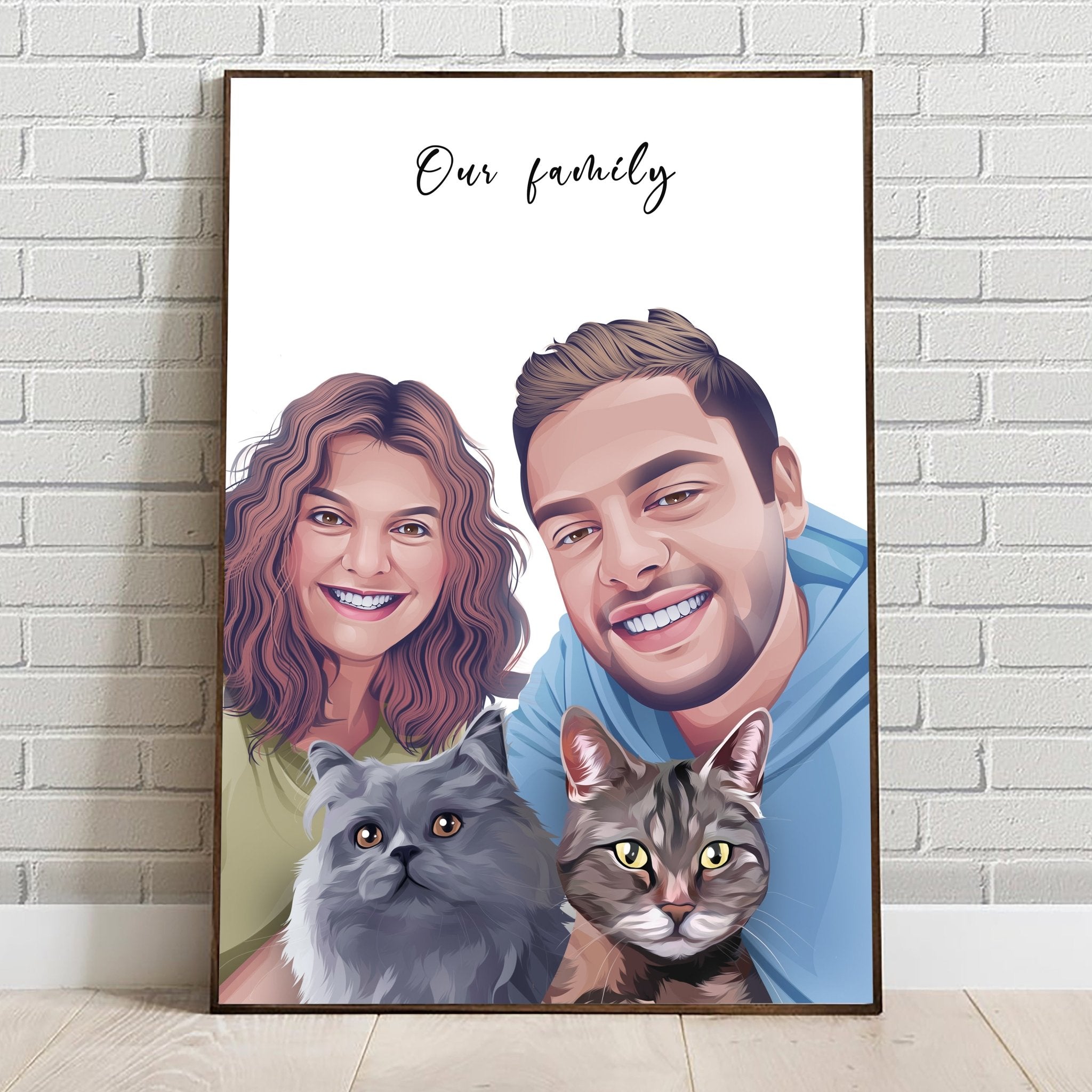 Custom Realistic Family Portrait with Your Pets - Anniversary, Christmas Gift, Family Portrait - Adventures of Rubi