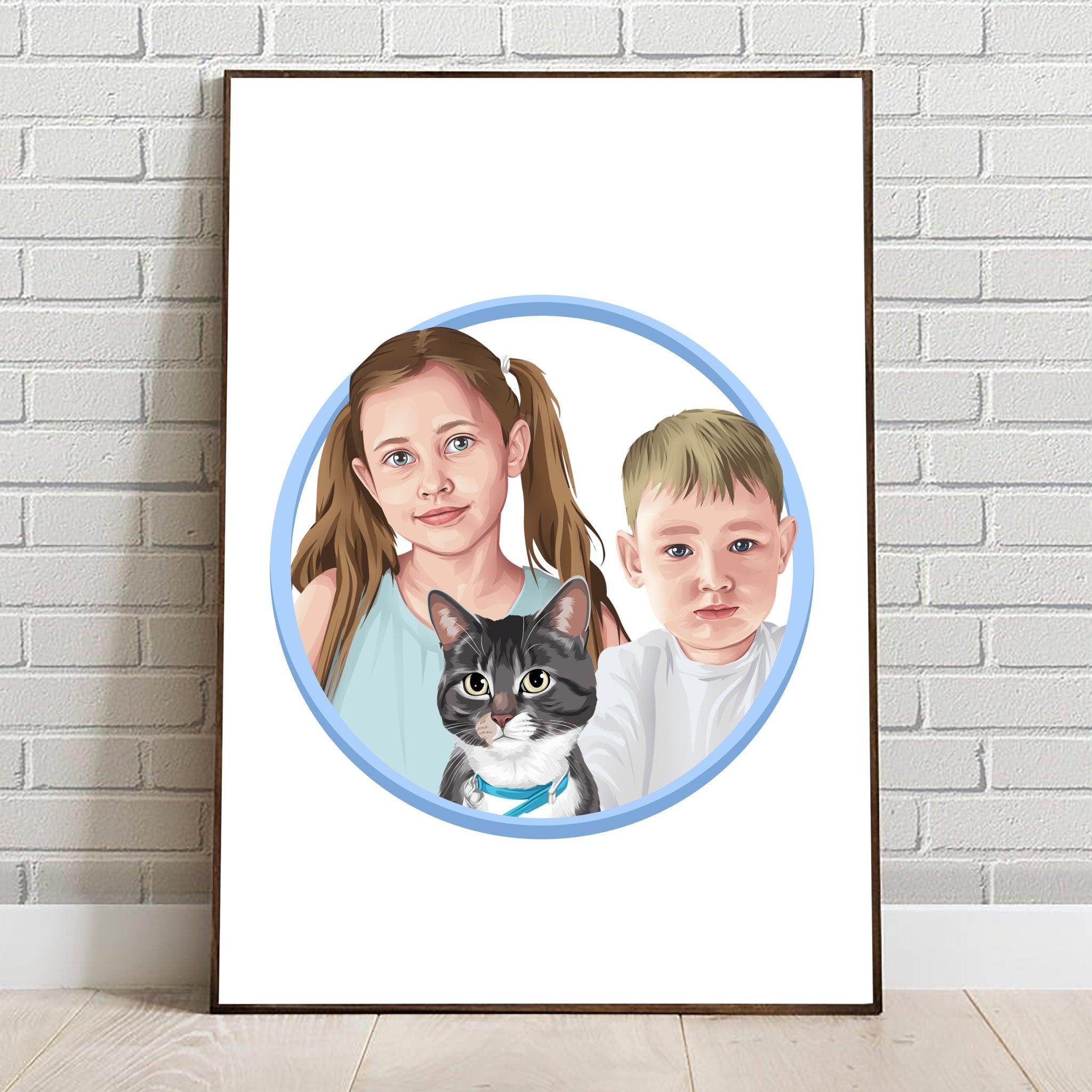 Custom Realistic Family Portrait with Your Pets - Anniversary, Christmas Gift, Family Portrait - Adventures of Rubi