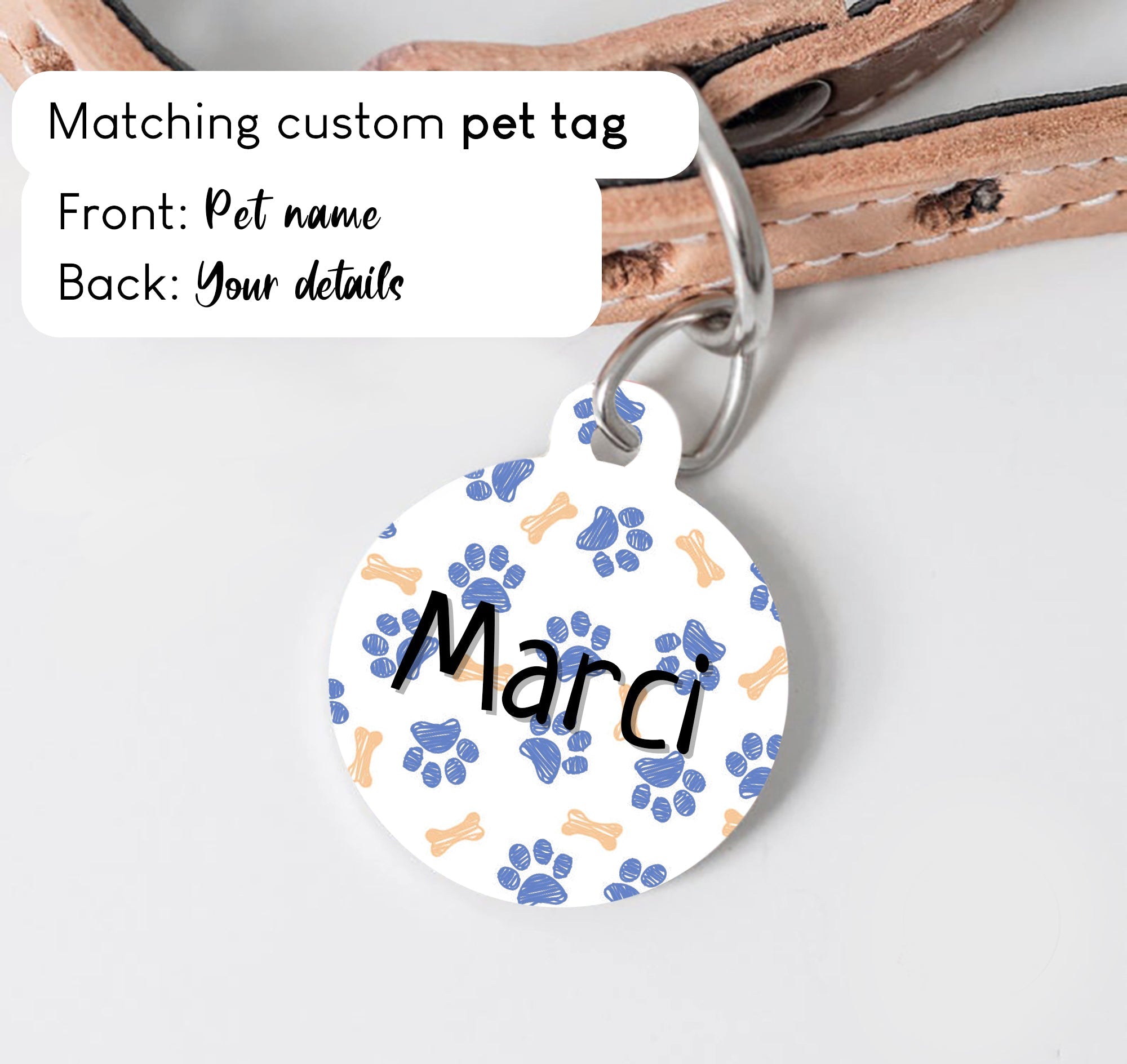 Real Leather Personalised Dog Collar Custom Pet ID Name Tag
