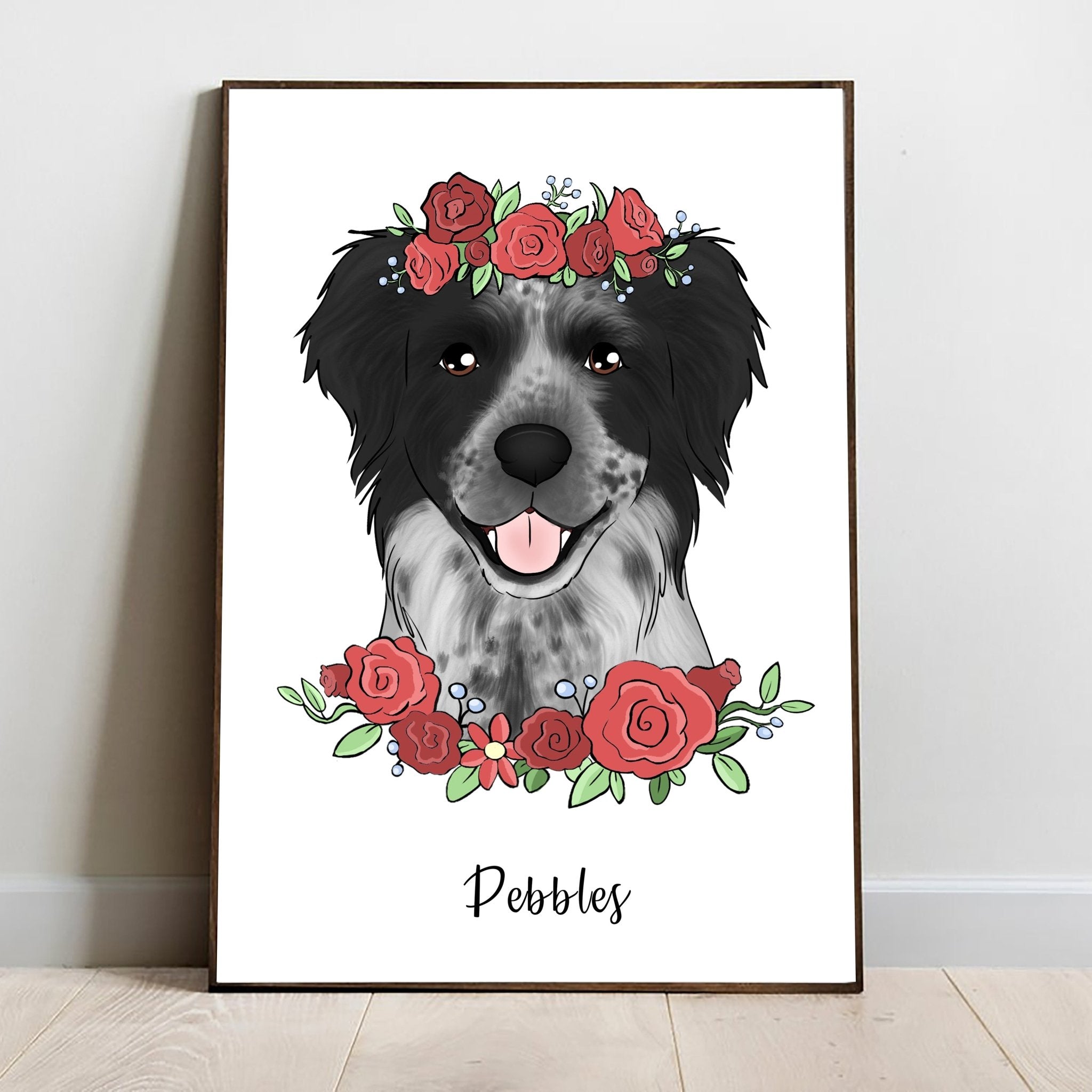 Digital Custom Pet Portrait with Flowers - Flower Crown - Adventures of Rubi