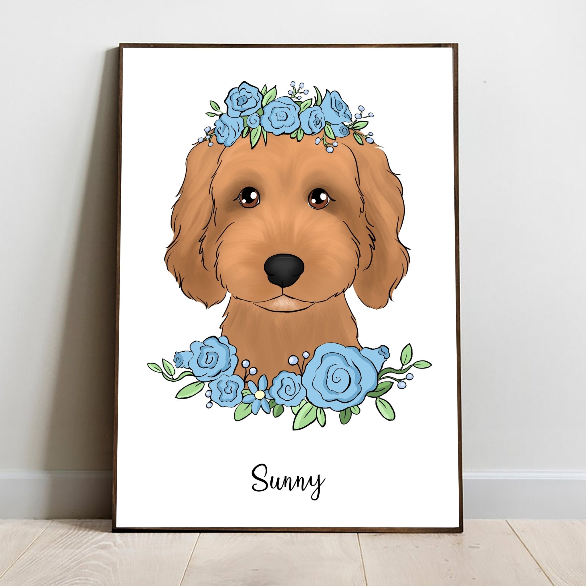 Digital Custom Pet Portrait with Flowers - Flower Crown - Adventures of Rubi