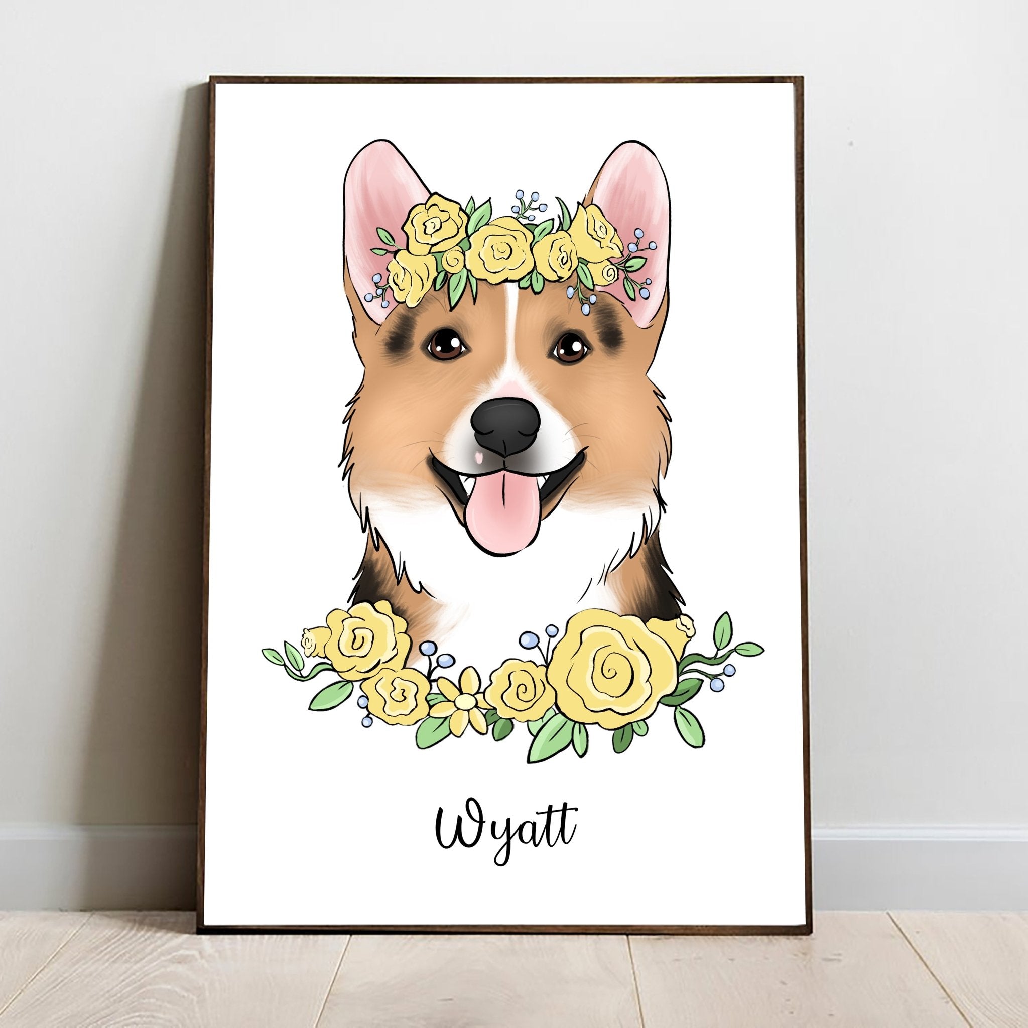 Digital Custom Pet Portrait with Flowers - Flower Crown - Adventures of Rubi