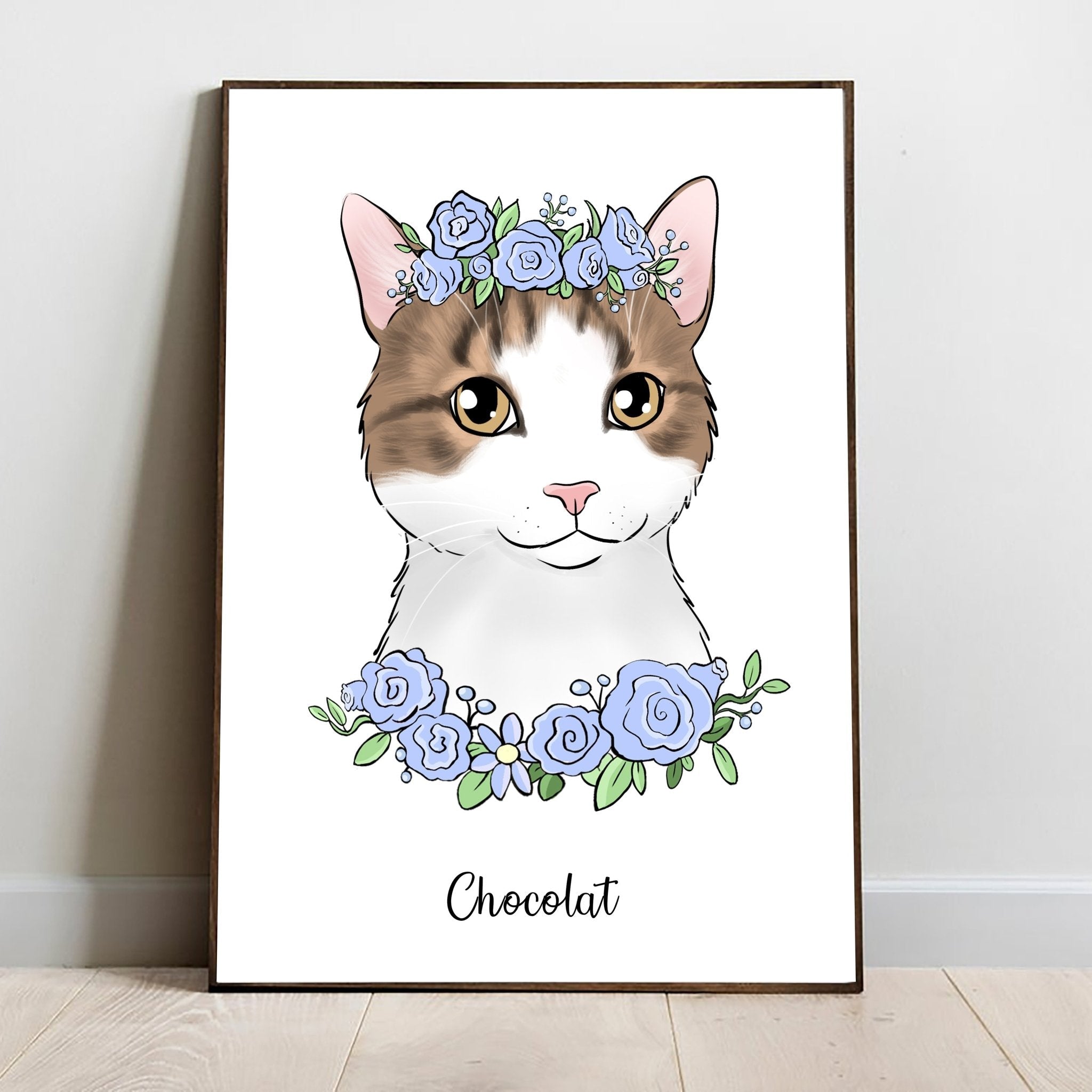 Digital Custom Pet Portrait with Flowers - Flower Crown - Adventures of Rubi