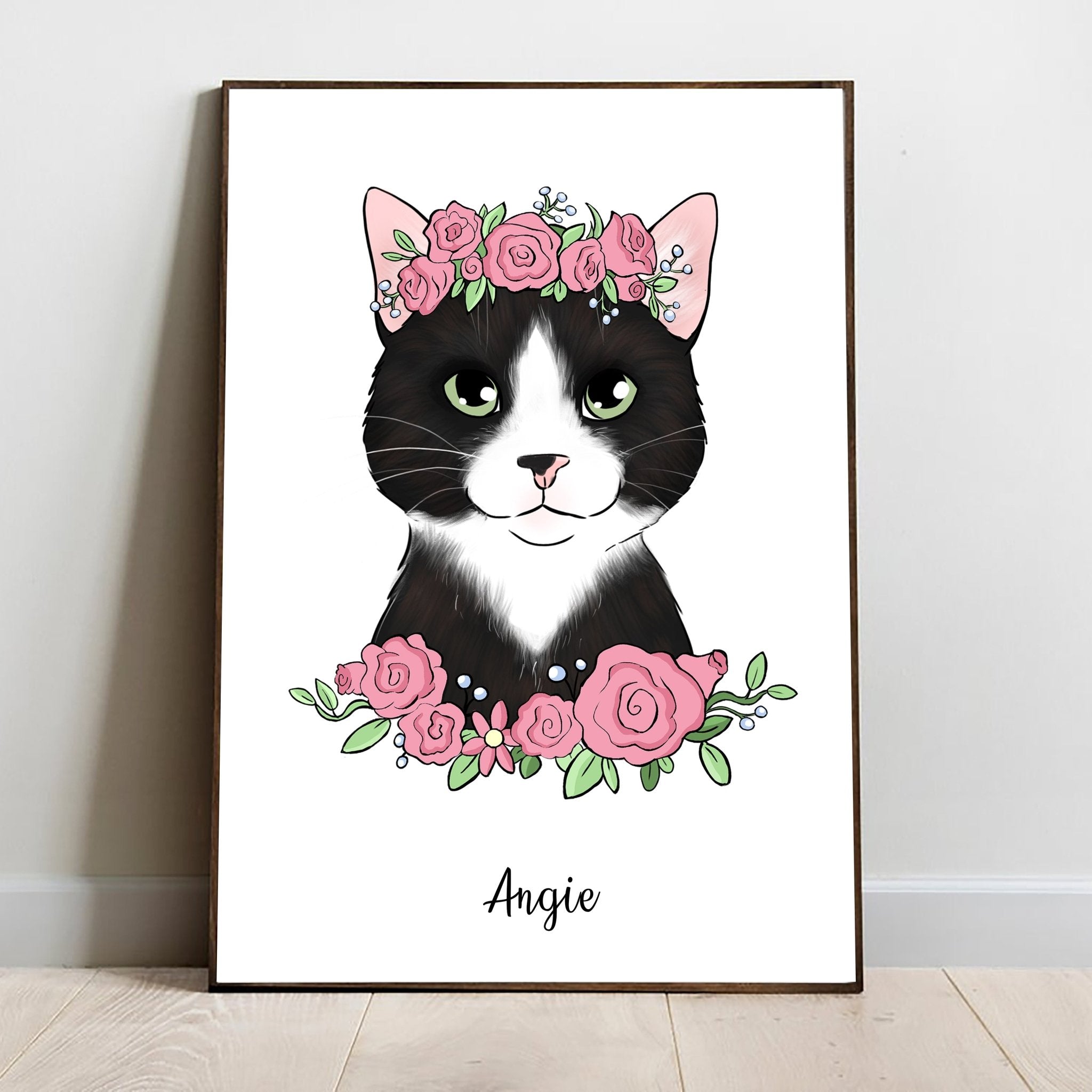 Digital Custom Pet Portrait with Flowers - Flower Crown - Adventures of Rubi