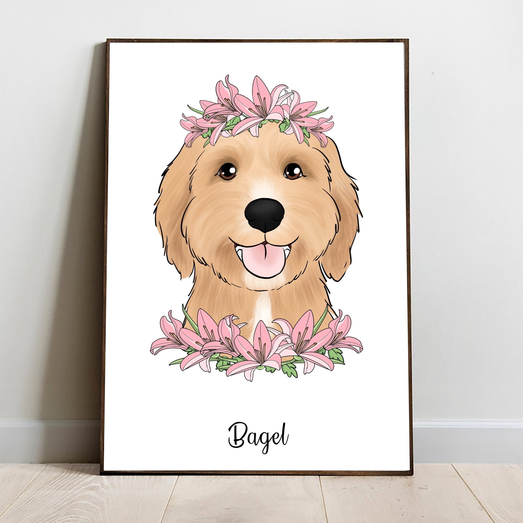 Digital Custom Pet Portrait with Flowers - Flower Crown - Adventures of Rubi