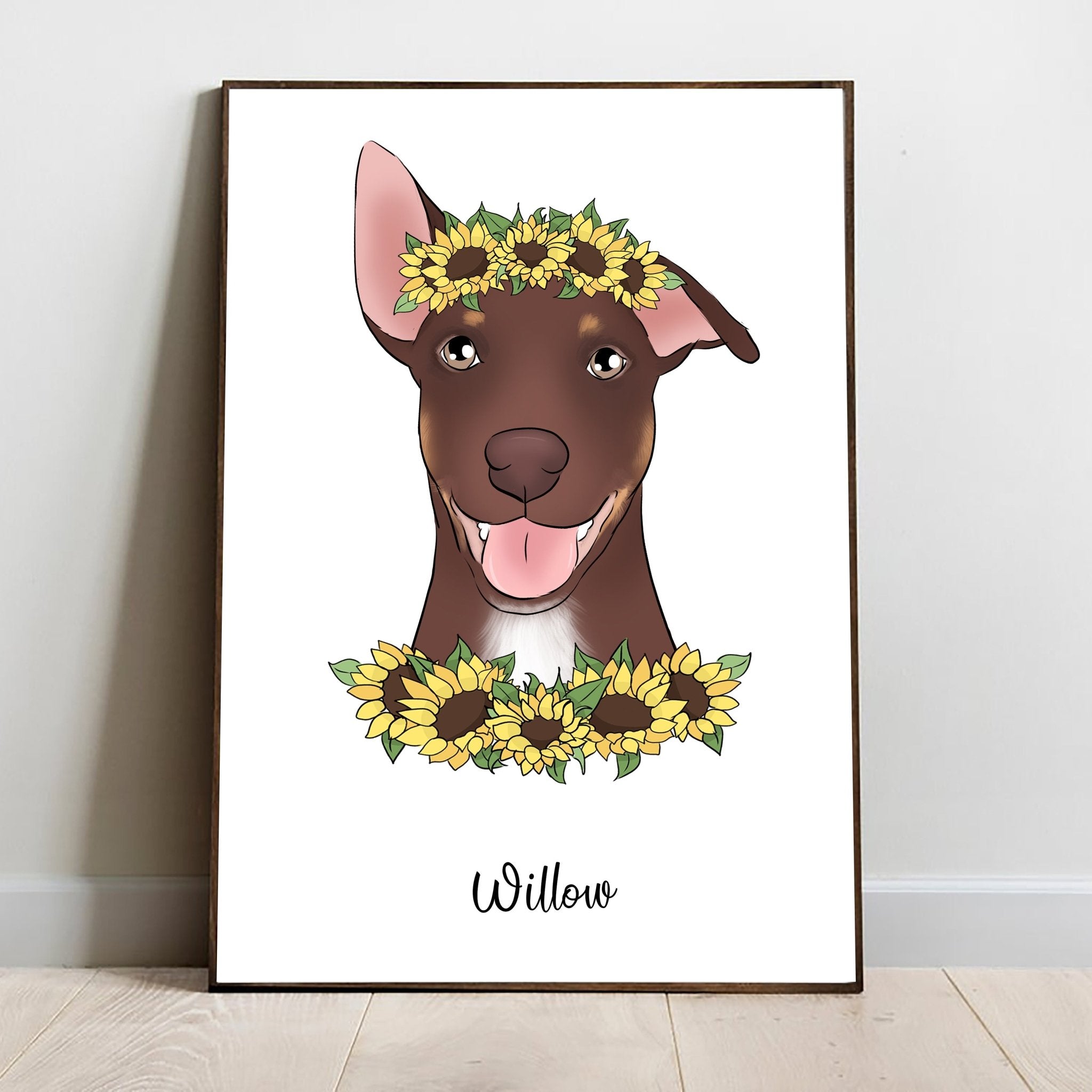 Digital Custom Pet Portrait with Flowers - Flower Crown - Adventures of Rubi