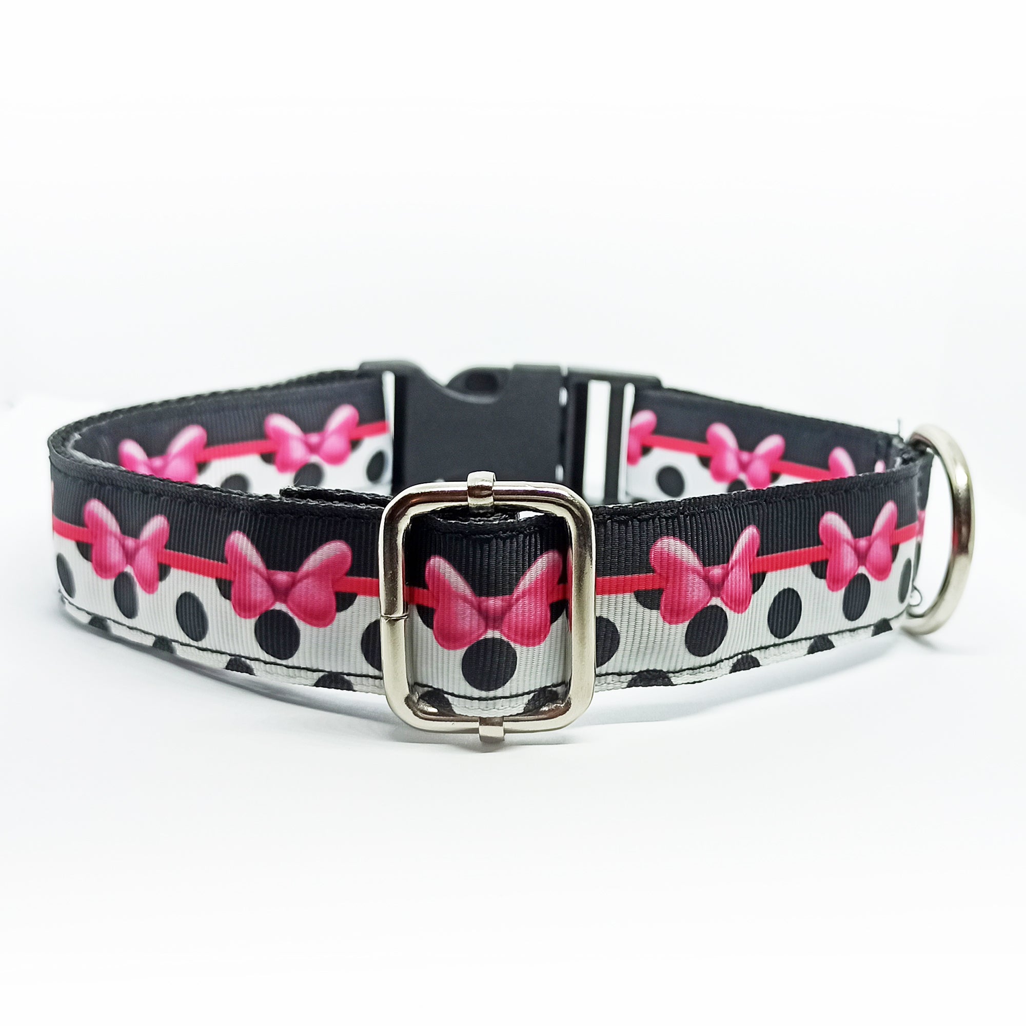 Minnie Mouse Ribbon Disney Dog Collar - S-L sizes with custom matching pet tag - Adventures of Rubi
