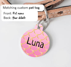 Pink with Golden Scale Pattern Dog Collar - S-L sizes with custom matching pet tag - Adventures of Rubi