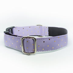 Purple with Golden Polka Dots Dog Collar - S-L sizes with custom matching pet tag - Adventures of Rubi