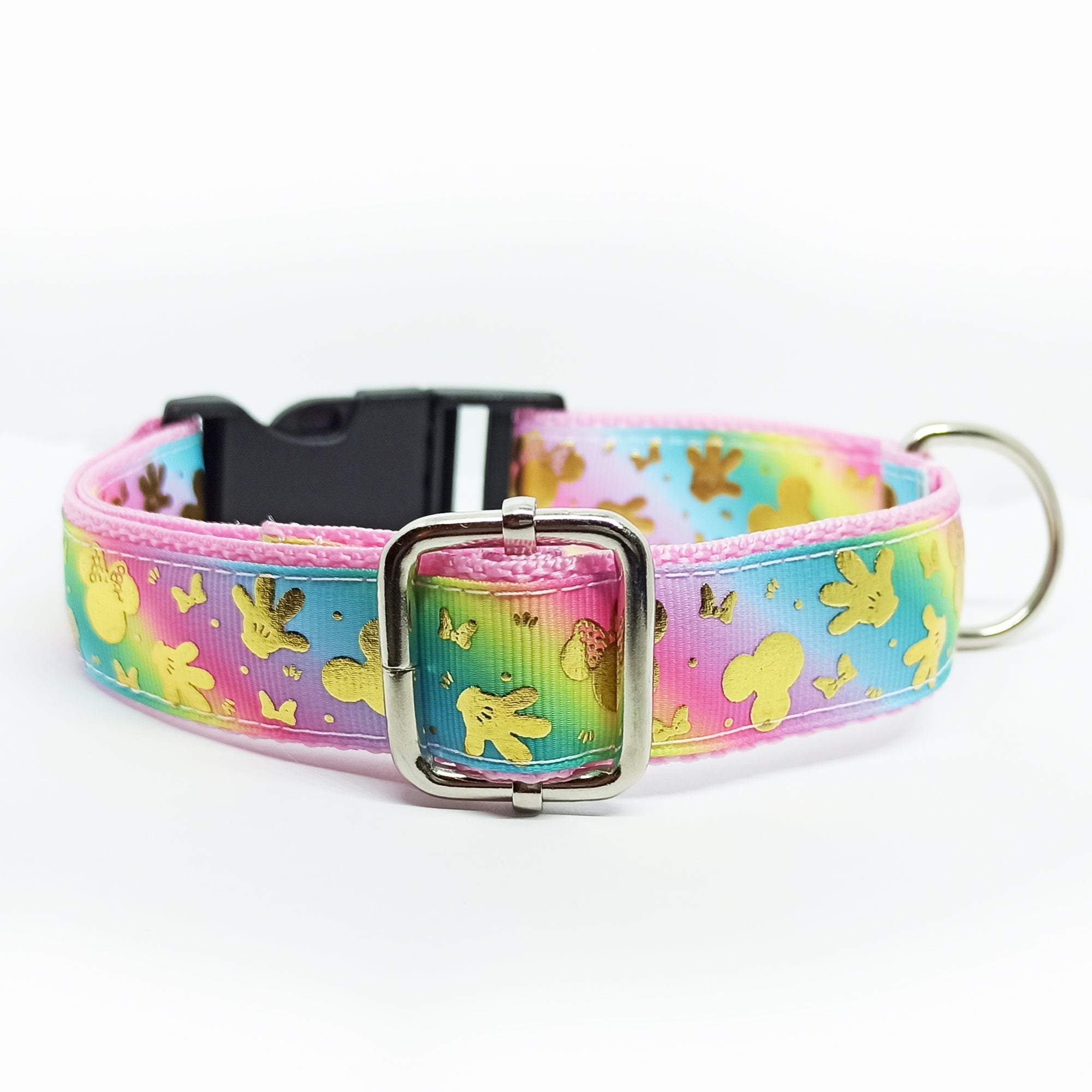 Rainbow Mickey Minnie Mouse Disney Dog Collar - S-L sizes with custom matching pet tag - Adventures of Rubi
