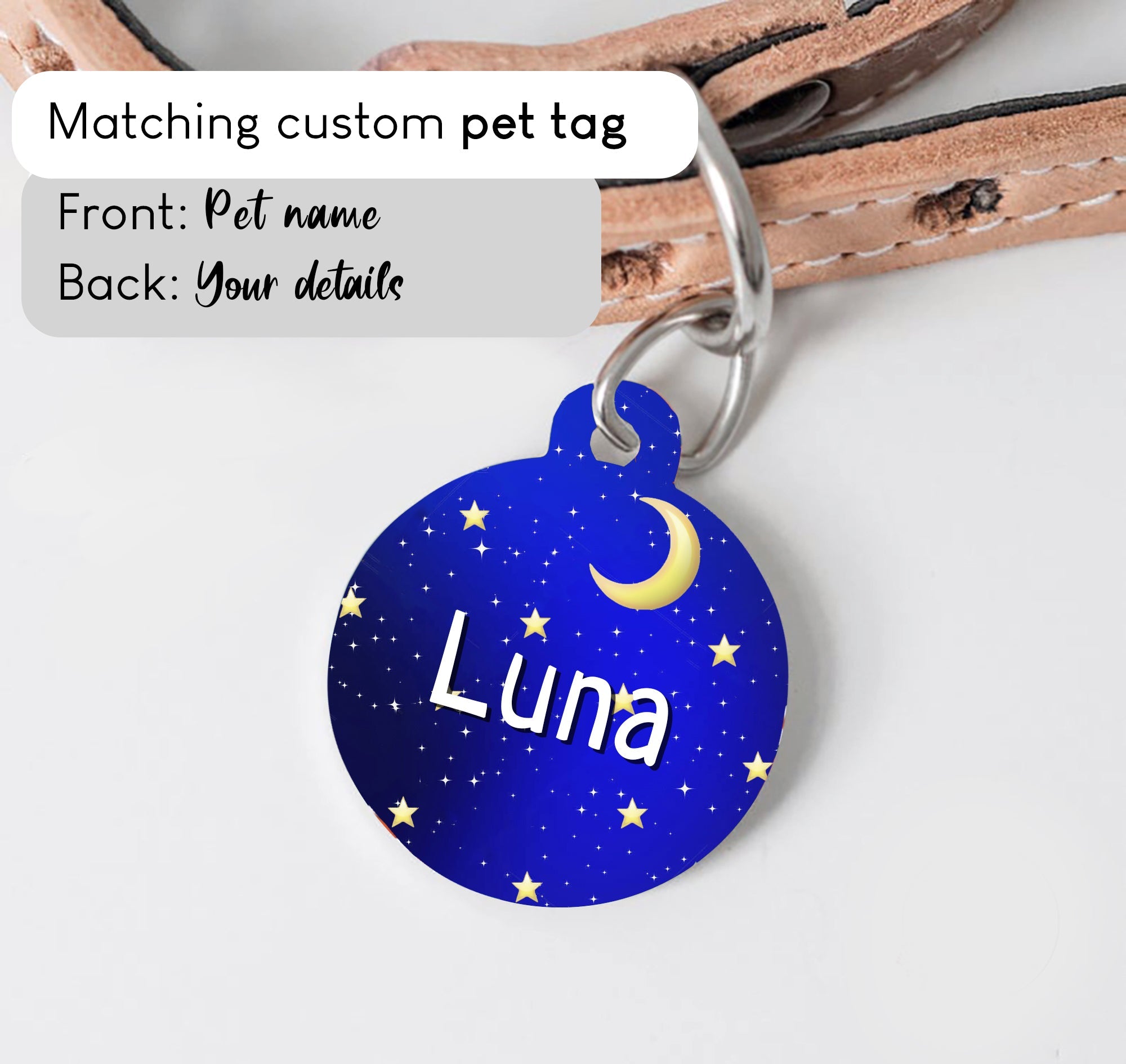 Starry Night Dog Collar - S-L sizes with custom matching pet tag - Adventures of Rubi