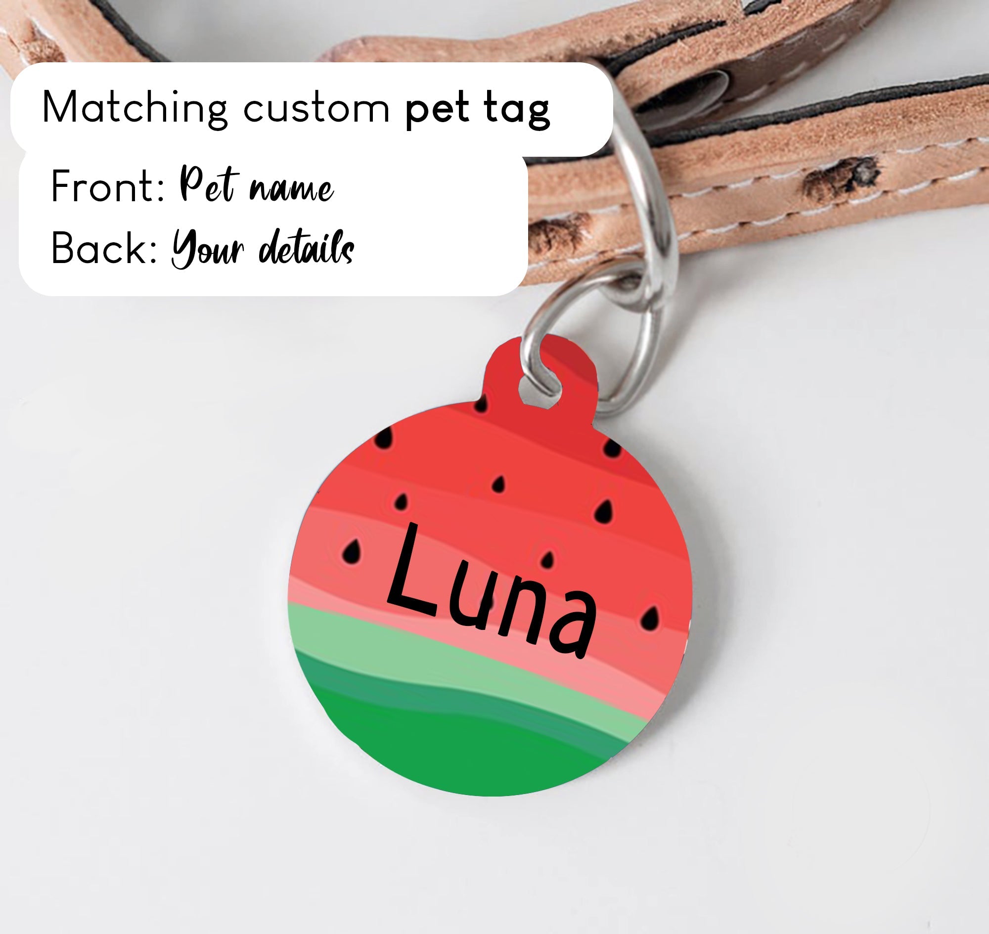 Watermelon Cute fruit Dog Collar - S-L sizes with custom matching pet tag - Adventures of Rubi
