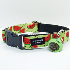 Watermelon Pattern Fruit Dog Collar - S-L sizes with custom matching pet tag - Adventures of Rubi