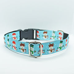 Winter Snowman Christmas Dog Collar - S-L sizes with custom matching pet tag - Adventures of Rubi
