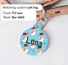 Winter Snowman Christmas Dog Collar - S-L sizes with custom matching pet tag - Adventures of Rubi